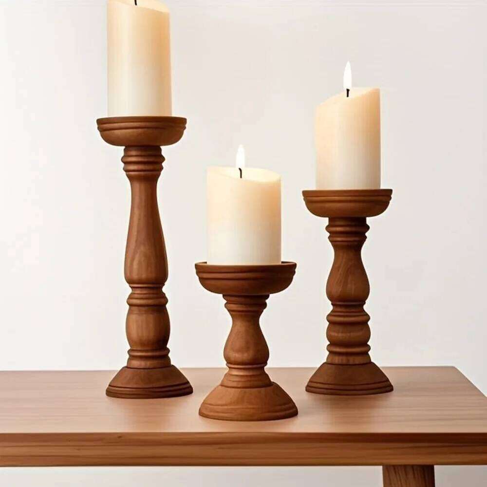 Vintage Wooden Holders 3pcs Valentine's Day Wedding Cylindrical Candle Holder Desktop Christmas Decoration Y260131