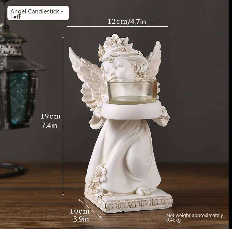 European vintage hand resin candlestick, make old wings angel unique shape, party restaurant living room decoration Y260131
