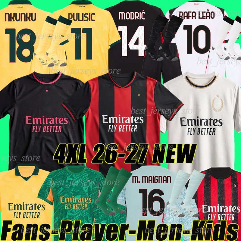 4XL 25/2026/27 A C miLanS Soccer Jerseys PULISIC MODRIC RAFA LEAO NKUNKU RABIOT SAELEMAEKERS PAVLOVIC BARTESAGHI GIMENEZ FULLKRUG men kids kits socks football shirts