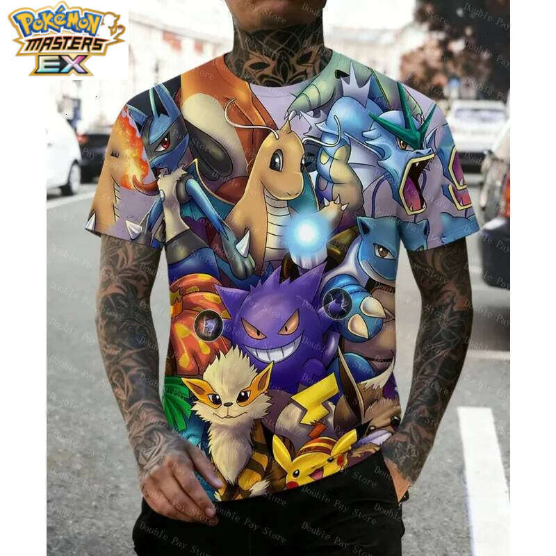 2026 New Anime Chilren's Kids 3D T-shirts Boy's Pokemon Men's Shirts Short-sleeved Travel Parent Clothing L260131