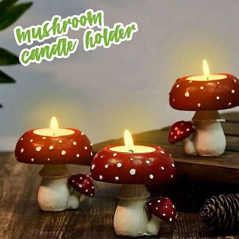 Enchanted Mushroom Candle Holder,Hand-Painted Resin Decor,Candlestick Base,Whimsical TableCenterpiece for Bedroom and LivingRoom Y260131