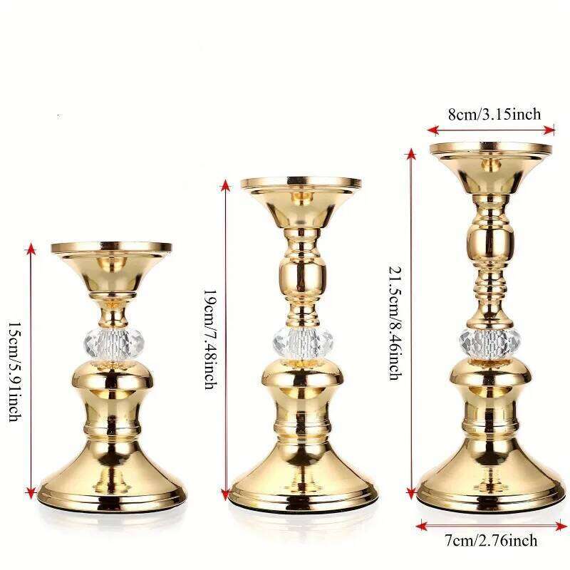 1pc Candlestick Vintage Holders Elegant Metal Crystal Pillar Candle Stands Y260131