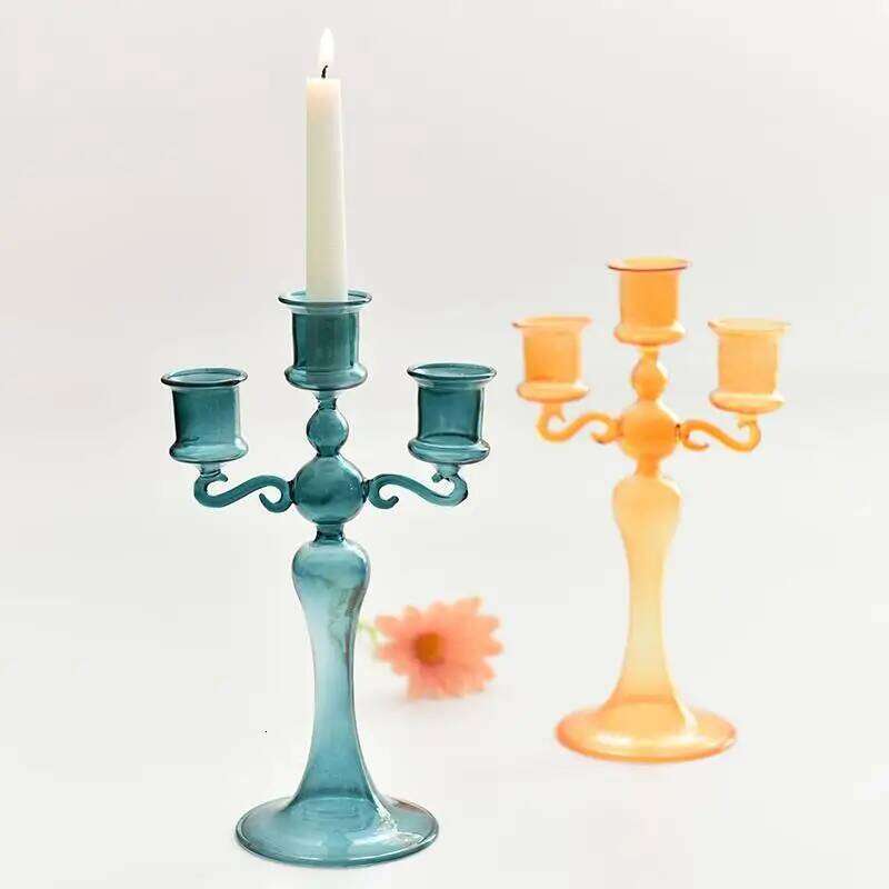 3 Heads Retro Taper Candle Holders Tall Candlesticks Party Glass Vase Home Decor Wedding Decoration Y260131
