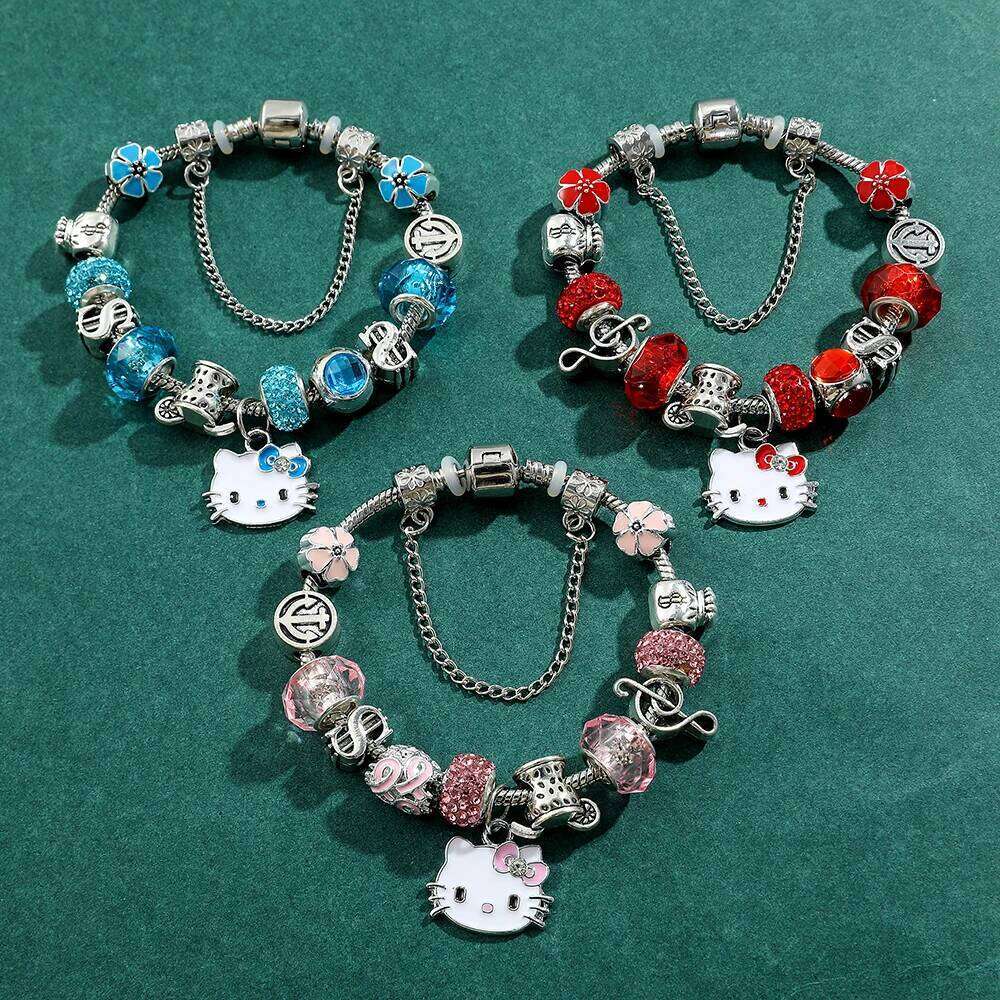 Romantic Silver Color Charm Bracelet with Hello Kitty Brand, DIY Jewelry Making, Party, Trendy, 1 Pc H260202