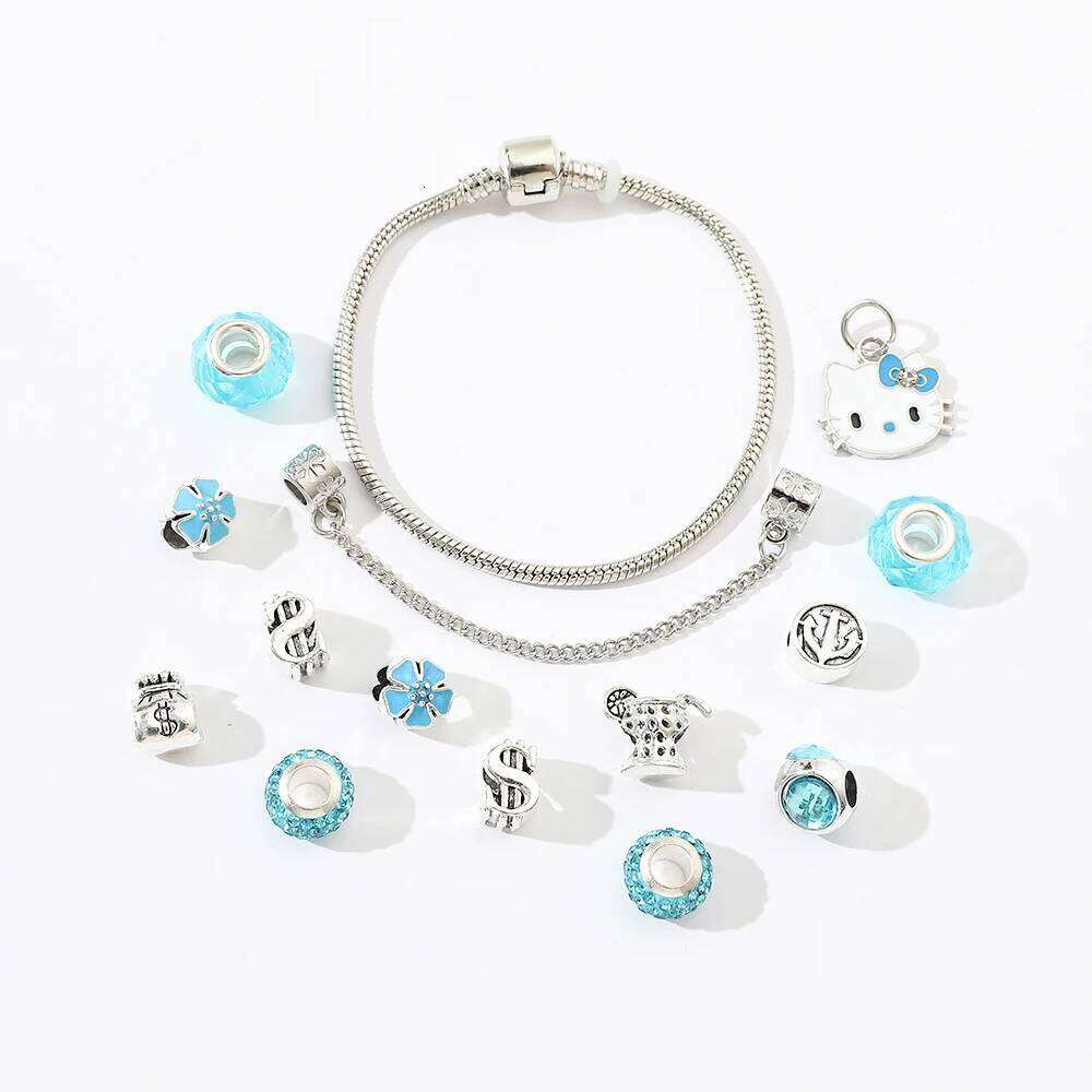 Romantic Silver Color Charm Bracelet with Hello Kitty Brand, DIY Jewelry Making, Party, Trendy, 1 Pc H260202