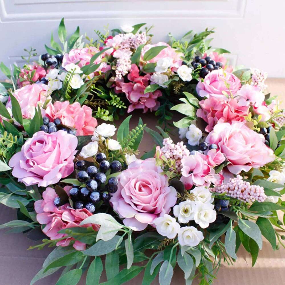 Simulated 56cm Spring Floral Artificial Ornaments Rattan Loop Decor Front Door Wreath Farmhouse Wedding Wall 26Y0202