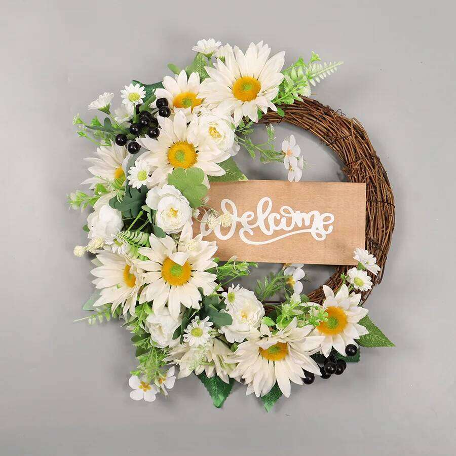 YeeNanee Spring Artificial Sunflower Wreath for Front Door Green Eucalyptus Wreaths with Welcome Sign Wall Window Outdoor Decor 26H0202