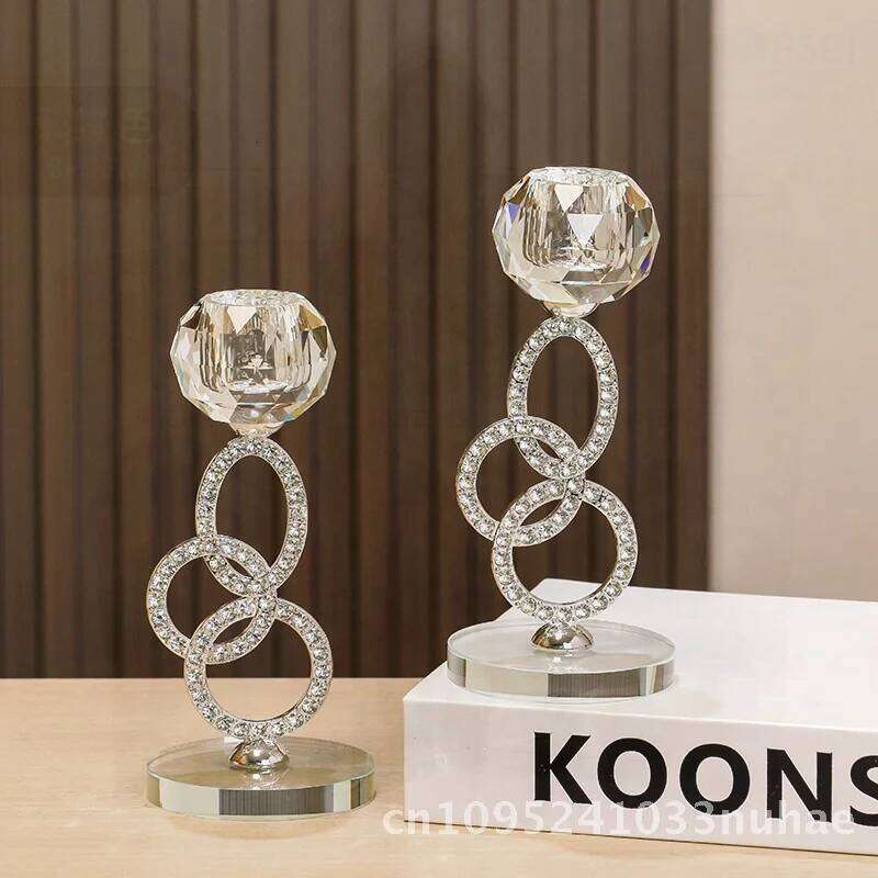 2-Piece Metal Candlestick Set - Gold/Silver Romantic Atmosphere Create Home Decorations Crystal Ornaments Y260131