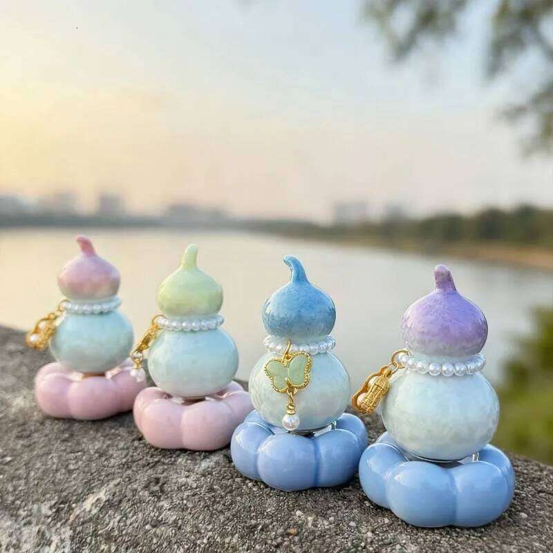 Manual 360-degree Rotate Gourd/Christmas Tree Glazed Ceramic Material Tea Pet Ornaments Creative Desk Car Decoration Y260202