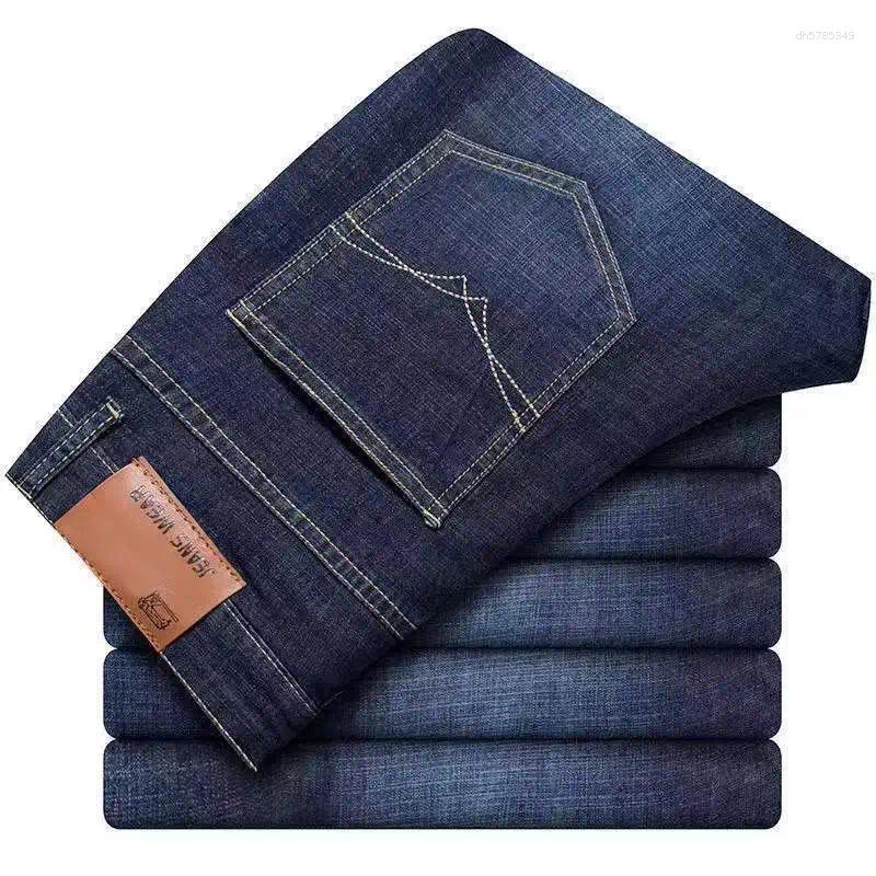 Ice Silk Elastic Men Jeans JEAN Business Breathable Casual Straight Stretch Fashion Classic Blue Black Work Denim Trousers Male Brand Clothing