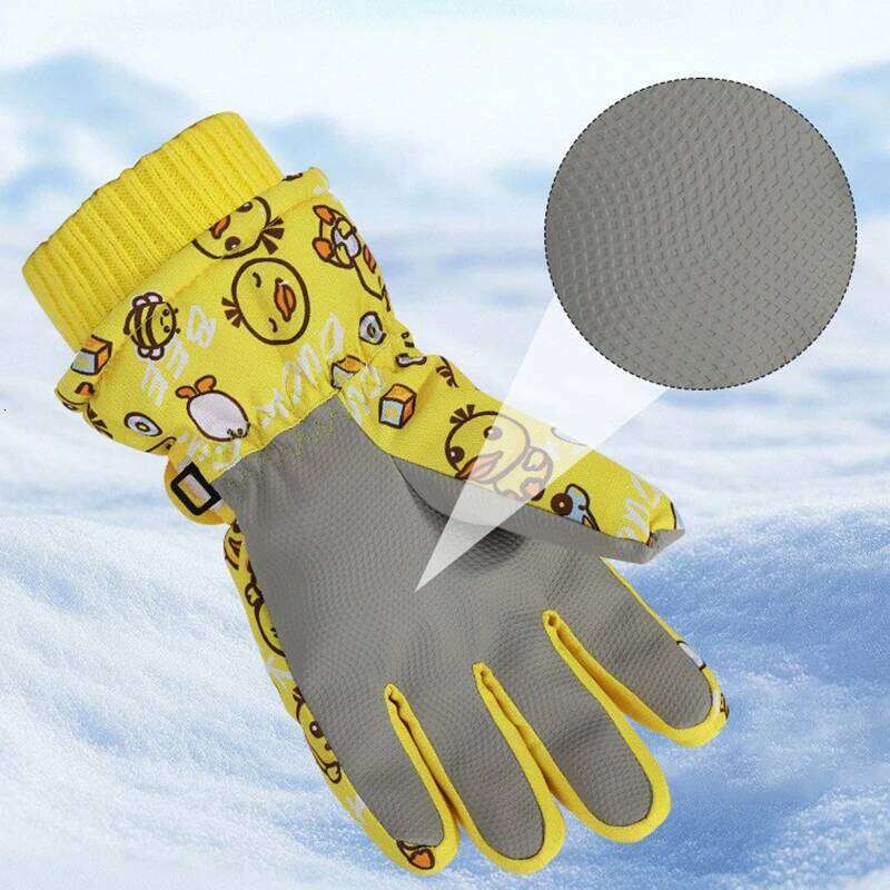 1 Pair of 4-14 Years Old Boys Girls' High-End Gloves, Fleece-Lined Thickened, Windproof and Warm, with Exquisite Graffit XJ260202