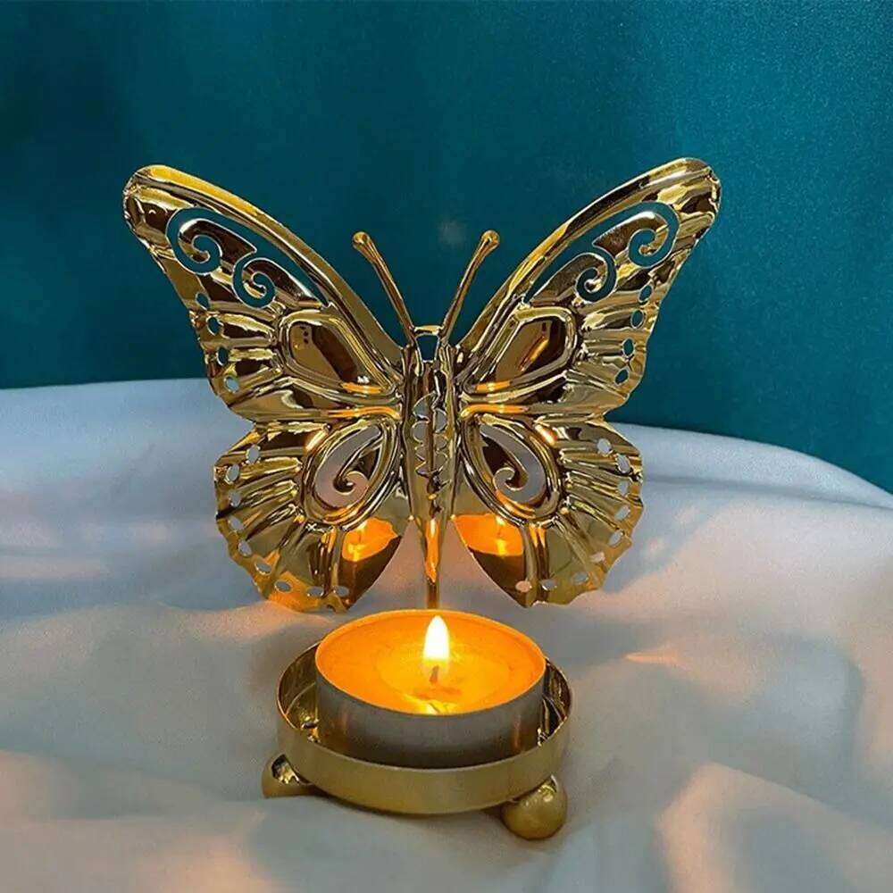 Electroplated Holders Unique Elegant Butterfly Candlestick Ornaments Exquisite Iron Candle Stand Y260131