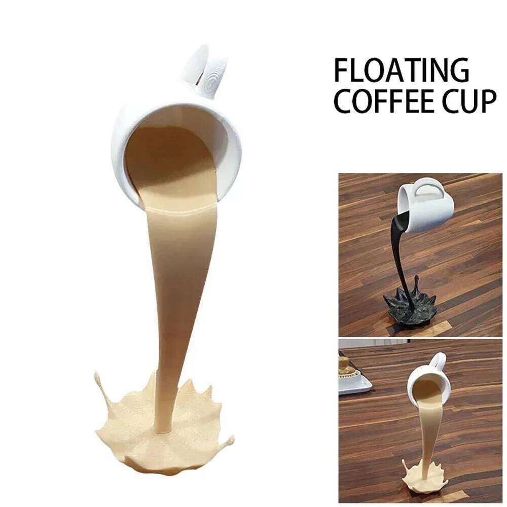 Floating Art Sculpture Office Home Kitchen Decor Craft Spill Magic Pour Liquid Splash Resin Statue Coffee Mug Y260202
