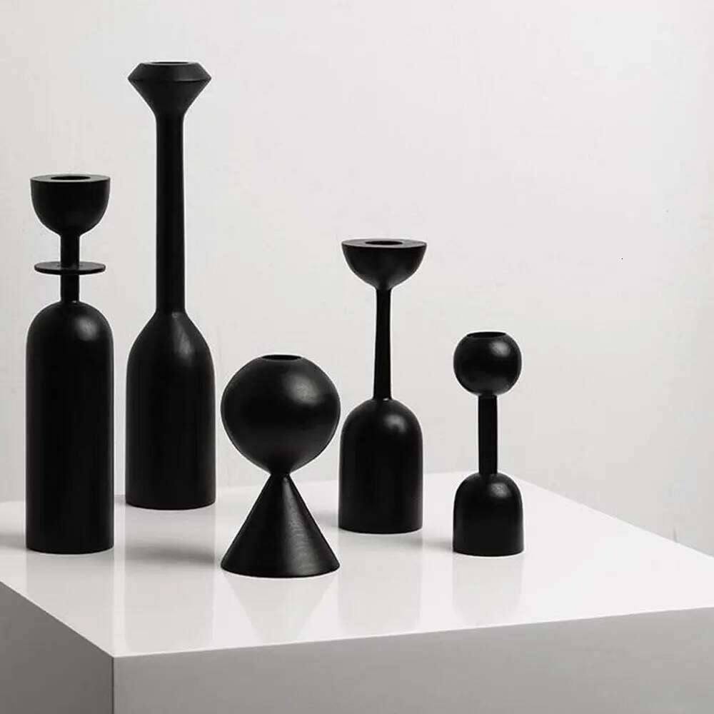 Black Wooden Minimalist Candle Holder Home Decor Wedding Decoration Accessories Candlesticks For Candelabro Centerpiece Vintage Y260131