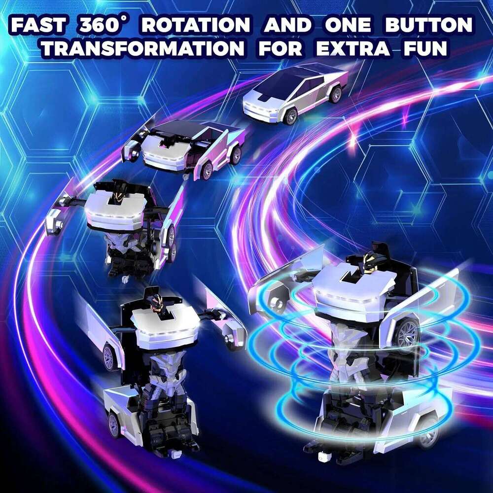 2.4G Remote Control Transformable Robot Car, 2-in-1 Deformation Pickup Truck with Lights, Automatic RC Racing Car Toy for Kids Y260131