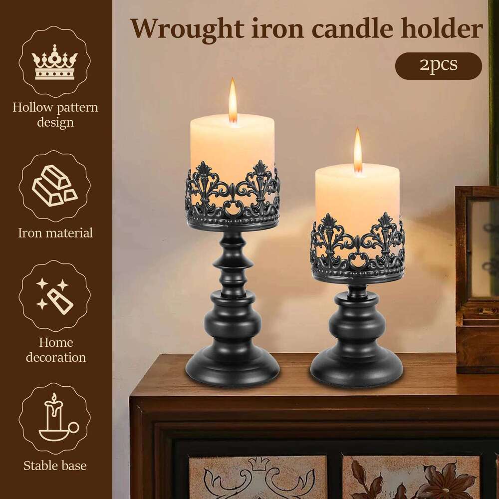 Iron Craft Decoration Hollow Pattern Design Easy to Clean Match Candlestick for Restaurants Y260131