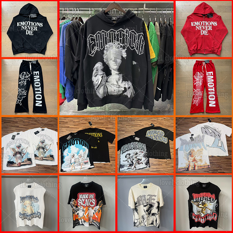 MIXED EMOTION shirts designer shirts Mens Y2k hoodies Letter tee High Street summer fashion hip-hop retro casual cotton printed shorts sleeveds shirts 8a9s