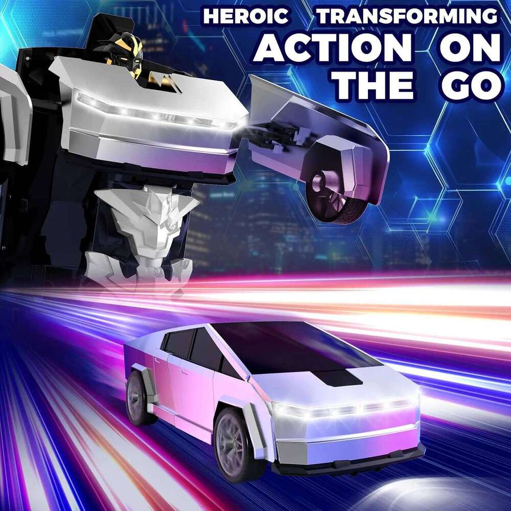 2.4G Remote Control Transformable Robot Car, 2-in-1 Deformation Pickup Truck with Lights, Automatic RC Racing Car Toy for Kids Y260131