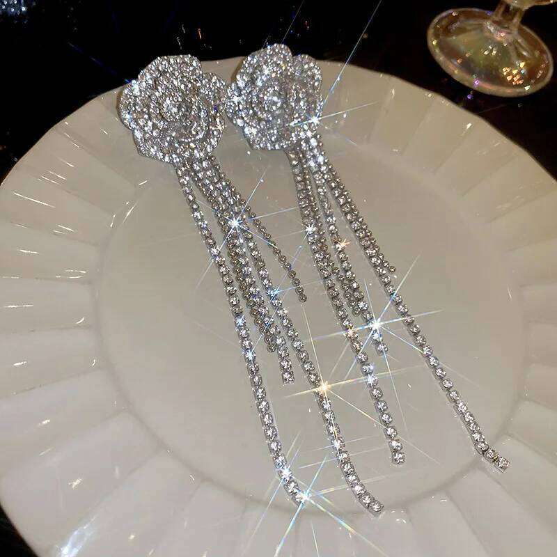 Crystal Luxury Full Camellia Stud Earring Flower Pierce 1 Earrings
