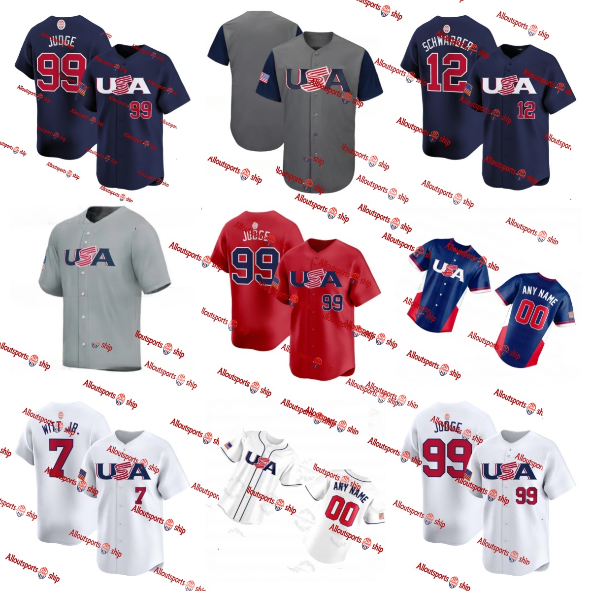 Shxinet Aaron Judge Team 2026 World Baseball Classic Jersey Pete Crow-Armstrong Paul Skenes Pete Alonso Stitch Custom