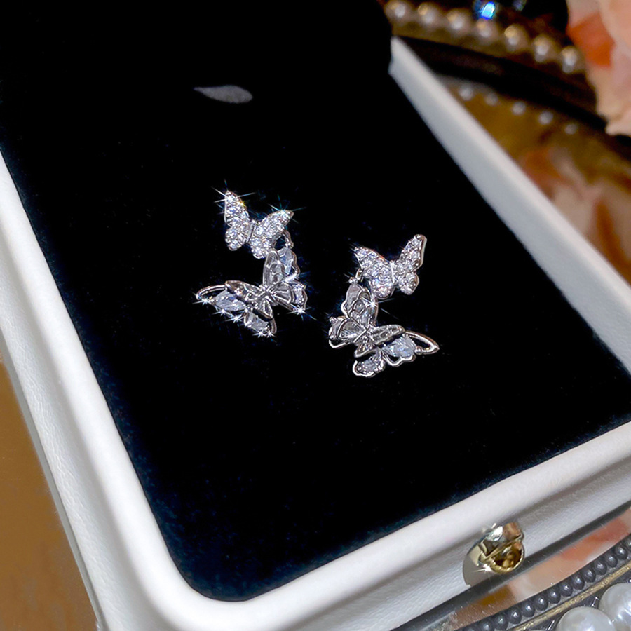 Silver Needle Zircon Butterfly Korean Style Ins Exquisite Elegant Versatile Light Luxury High-end Feel Earrings for Women - view 8