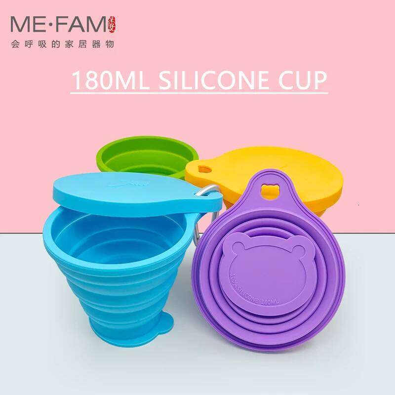 New Hot 180ml Silicone Bear Folding With Lid Eco-friendly Collapsible Portable Travel Outdoor Camping Drinking Water Cup Z260202
