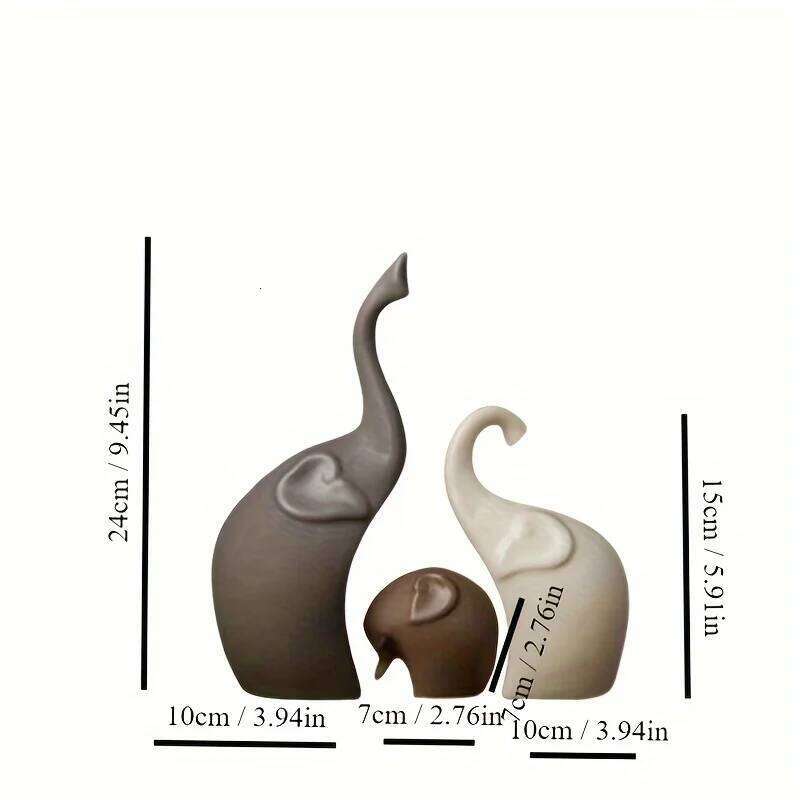 Nordic Matte Ceramic Elephant Family Figurines Modern Home Animal Sculptures for Bookshelf Living Room Office Decor Gifts Y260202