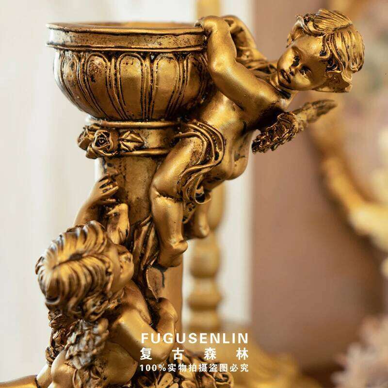 Retro Forest European-style Golden Angel Roman Column Candlestick Sculpture Resin Ornaments for Home Decoration Y260131