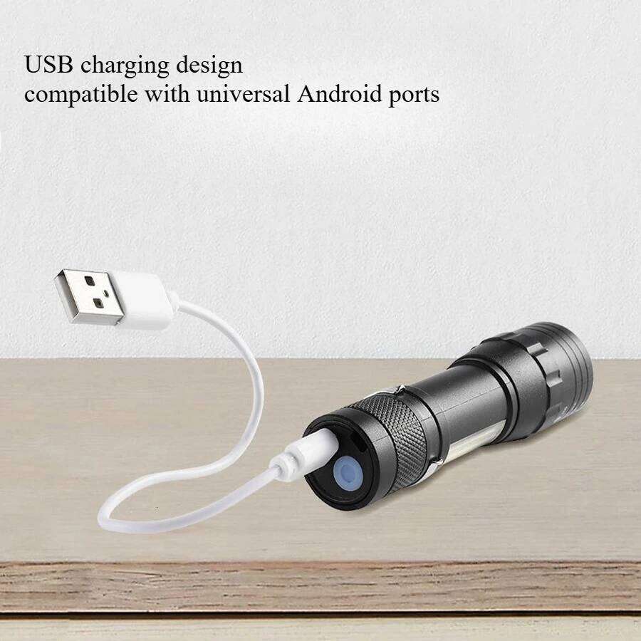 Mini LED COB+XPE Portable Torch USB Charging Camping Lantern Zoomable Focus Light Tactical Flashlight with Pen Clip H2601311