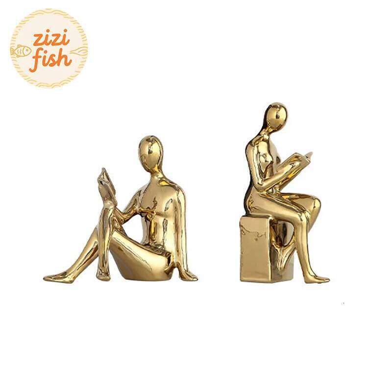 Reader Character Ceramic Statue 2pcs Library Bookshelves Bookend Creative Crafts Ornament Figures Sculpture Room Aesthetic Decor Y260202
