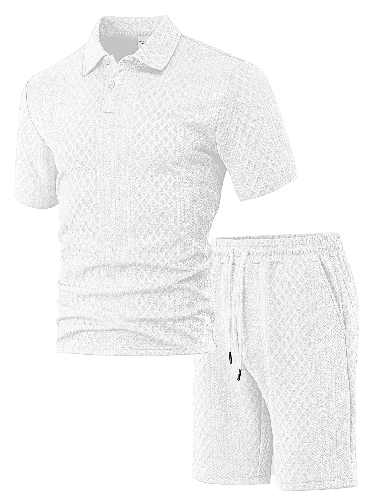 2026 New Men's summer jacquard men's casual sports thin lapel shirt short sleeve set