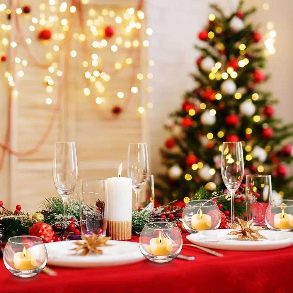 6/12Pcs Glass Tealight Candle Holders Bowl Vases Windproof Candlestick for Table Centerpiece Wedding Christmas Party Decorations Y260131