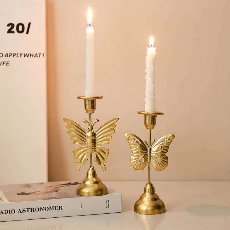 1 Piece Retro Butterfly Flower Iron Candlestick Romantic Candlelight Dining Table Decoration Y260131