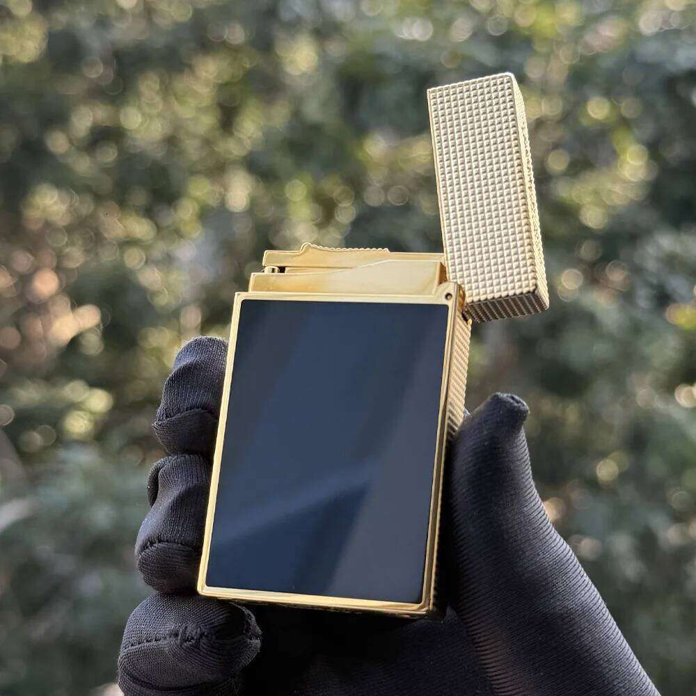 Lacquered surface lighter Refillable Gas Metal Diamond Pattern Soft Single/Double Flame Clear W260202