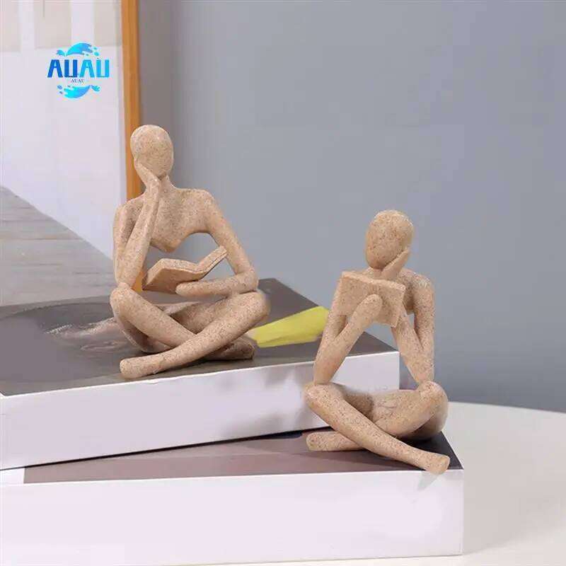 AUAU-Thinkers Sculptures, Thinkers Resin Statue Reading Ornament,Thinkers Sculpture Decoration, Modern Book Decor Y260202