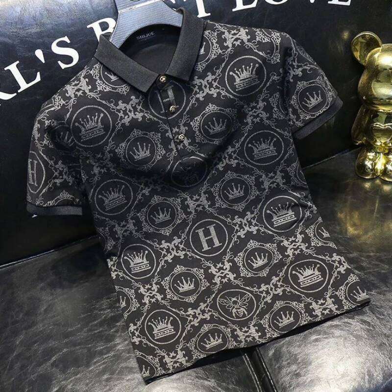 T Shirt For Men Graphic Top Rock Polo Shirts Black Print Man With Collar Tee High Quality Luxury