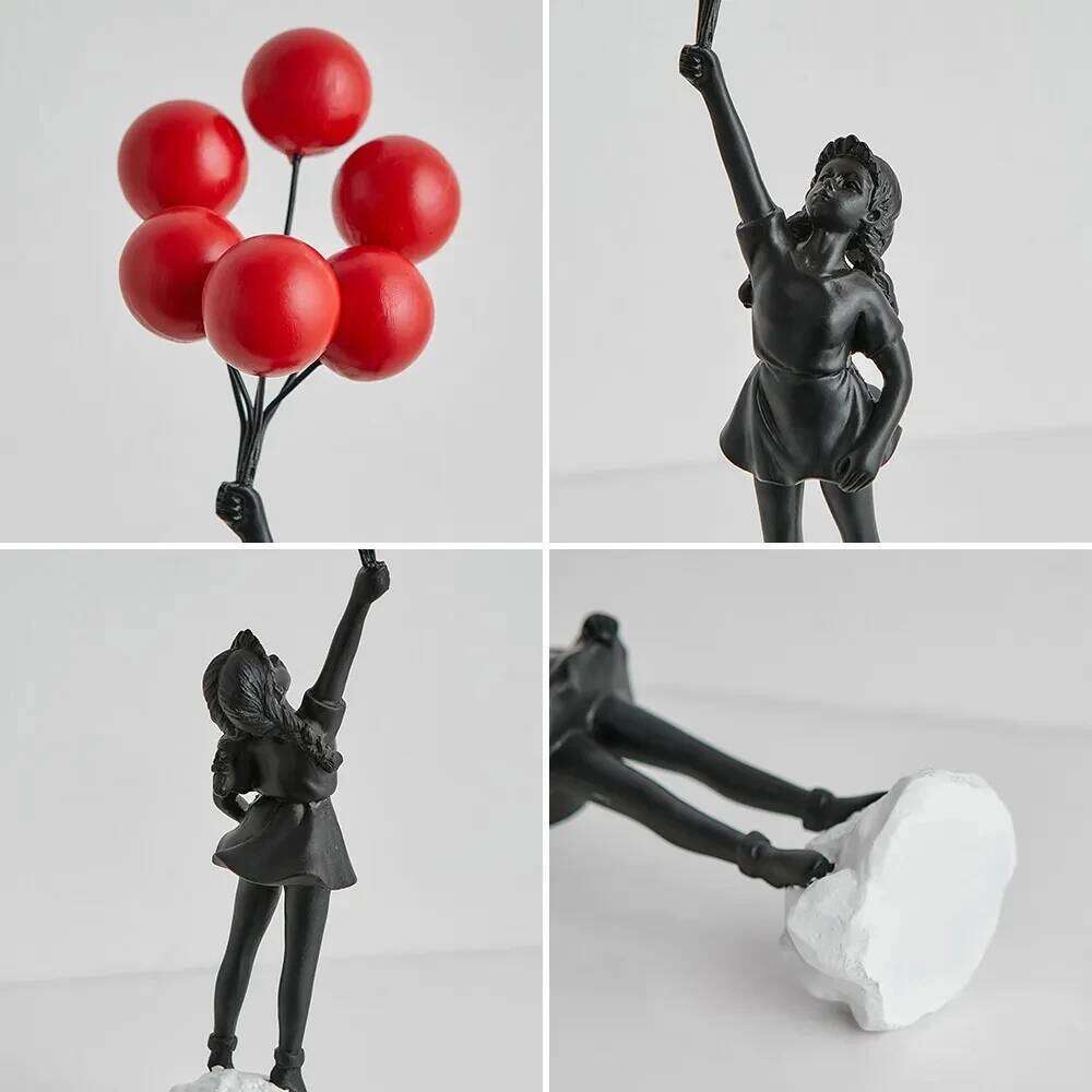 Nordic Modern Resin Statue Home Flying Balloon Girl Art Sculpture Figurine Craft Ornaments Living Room Decor Y260202