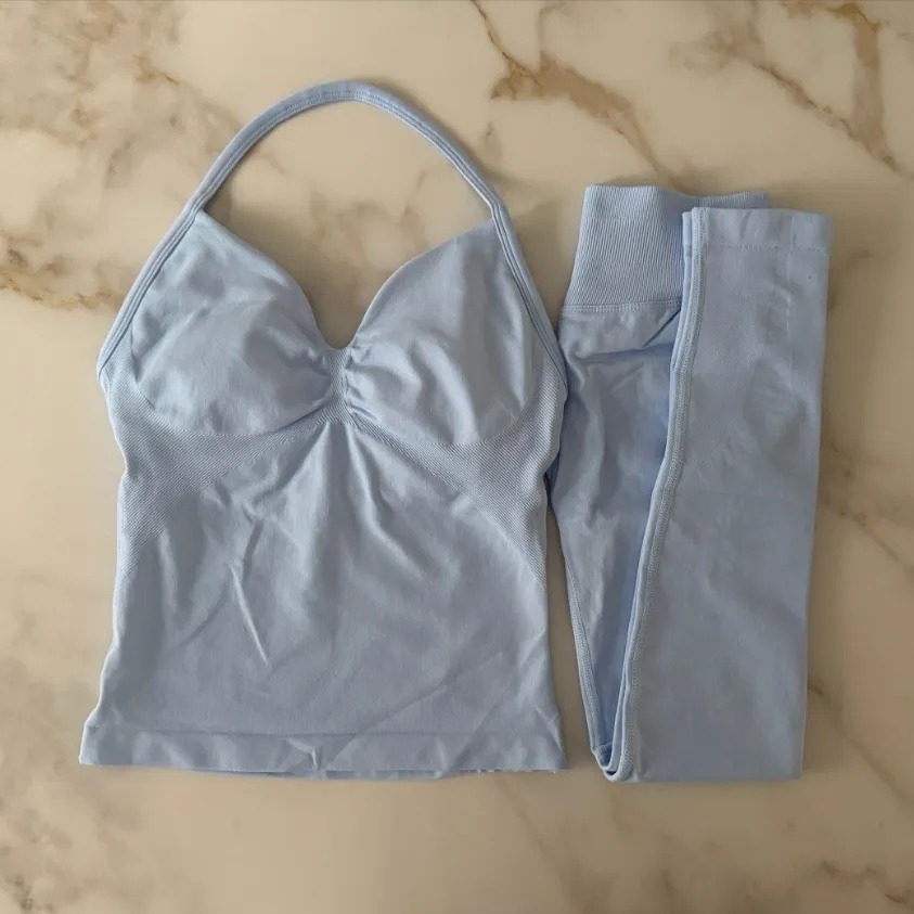 Dfynes Gym Set Women 2 Piece Strappy Yoga Bra High Waist Workout Scrunch Shorts Sports Suit Fitness Clothes Seamless Yoga Set Backless Tops Outft