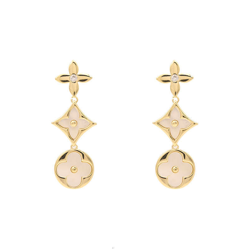 New Four-Leaf Flower Pendant 925 Silver Needle Small Fragrance Style Elegant High-End Designer Earrings for Women