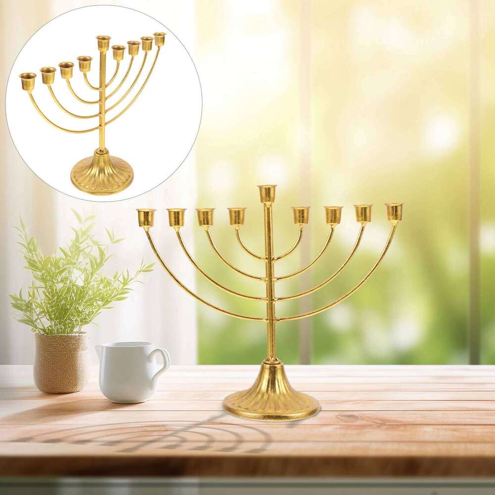 Hanukkah Menorah 9 Branch Holder Traditional Jewish Temple Shabbat Table Centerpiece for Home Decor Y260131