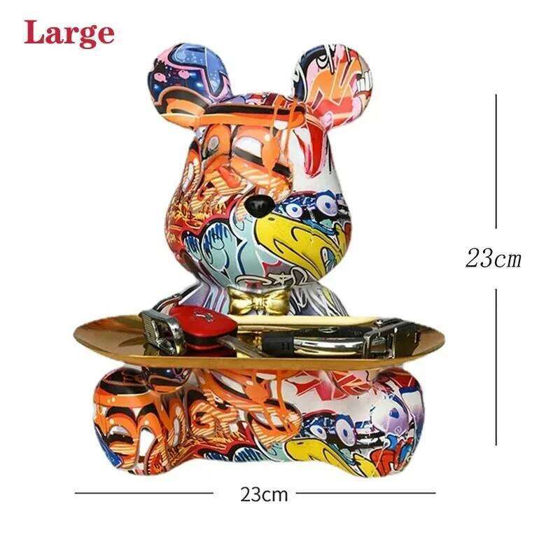 Trendy Colorful Graffiti Bear Abstract Resin Storage Statue Cute Doodle Animal Organizer Desk Holder for Home Office Ornaments Y260202