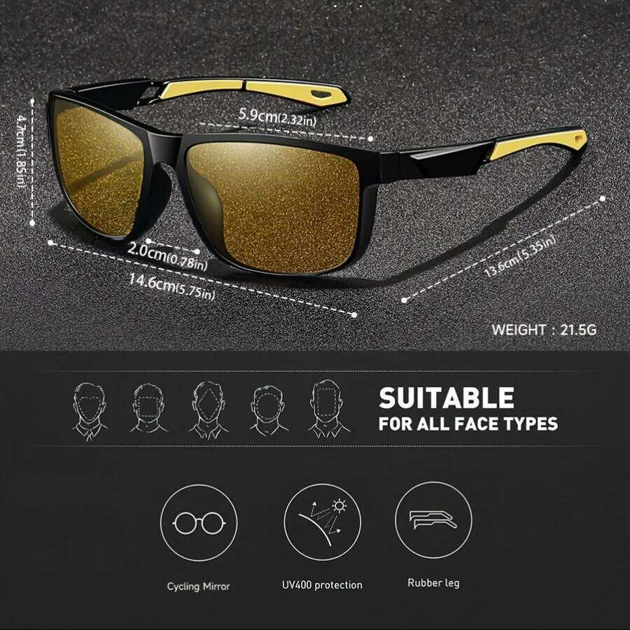 Square Yellow Night Vision Anti-Glare Goggles for Men Women Driving Fishing Beach Sunglasses UV Protection Polycarbonate Glasses H260202