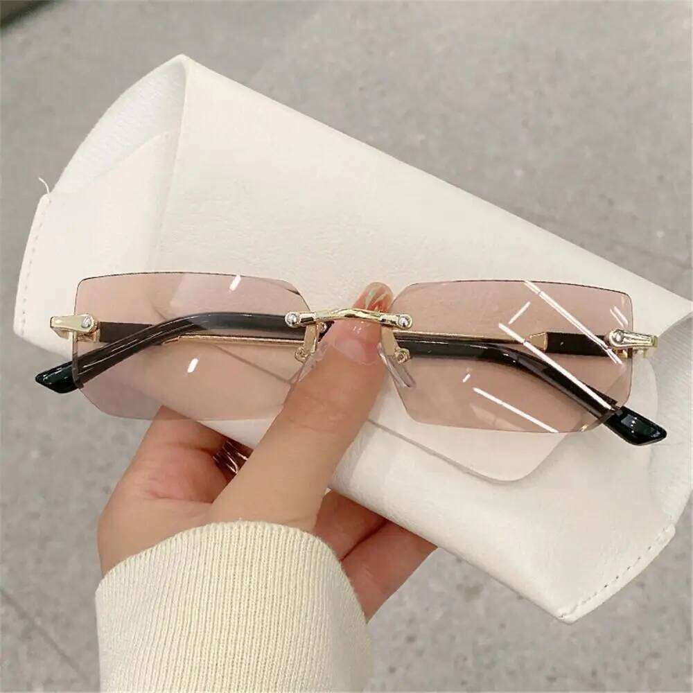 Trendy Rimless Sunglasses for Women Men Rectangle Fashion Shades Small Square UV400 Sun Glasses For Female Male Traveling Oculos H260202