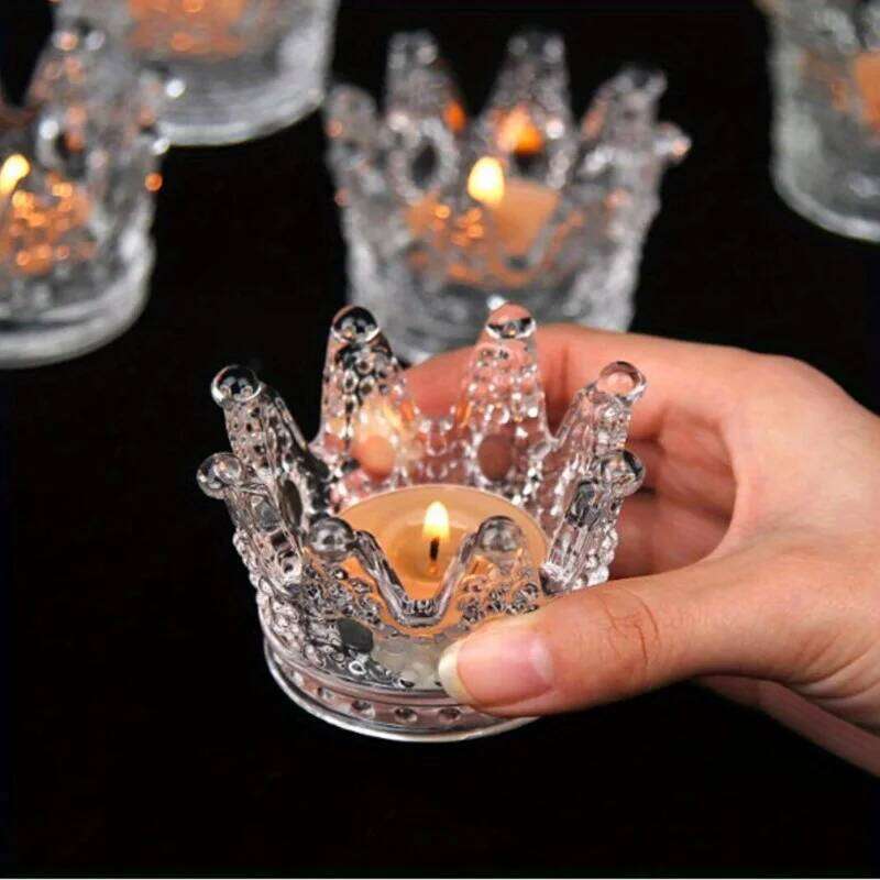 1PC European Crystal Crown Glass Tealight Candle Holder Ring Scented Candlestick Home Decoration Y260131