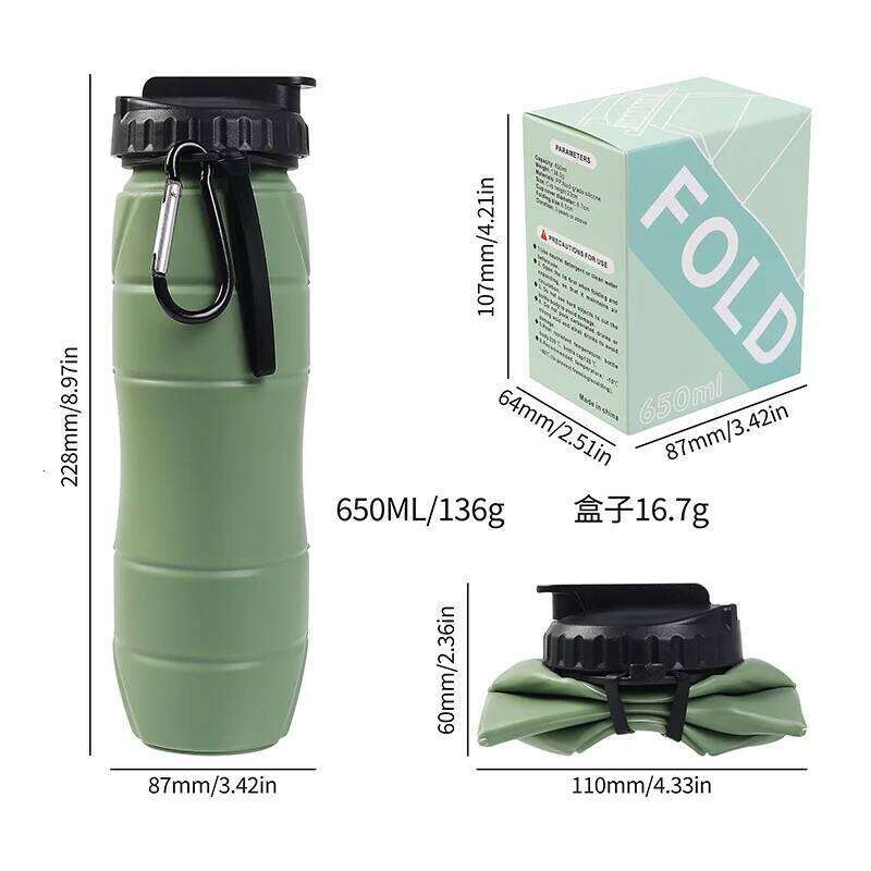 Outdoor upgraded silicone folding water bottle, equipped with hook, a straw, suitable for camping, hiking and other activities Z260202