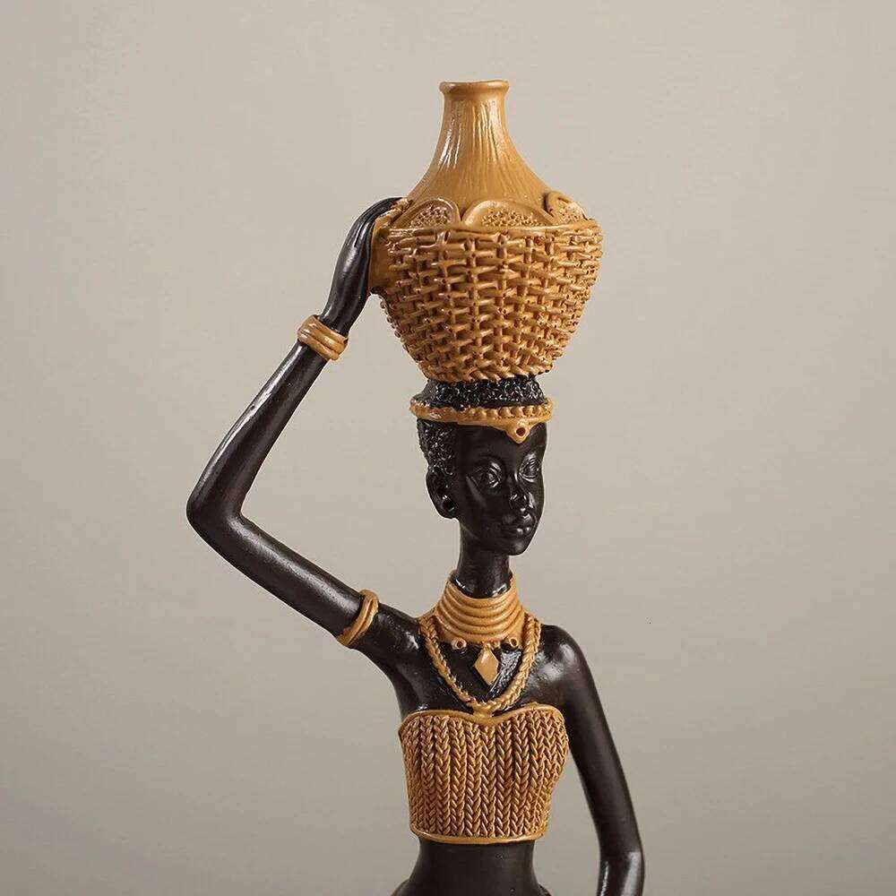 African Tribal Woman Sculpture - Hand Carved Resin Ancestor Statue, Ethno Chic Bookshelf Decor for Cultural Heritage Display Y260202