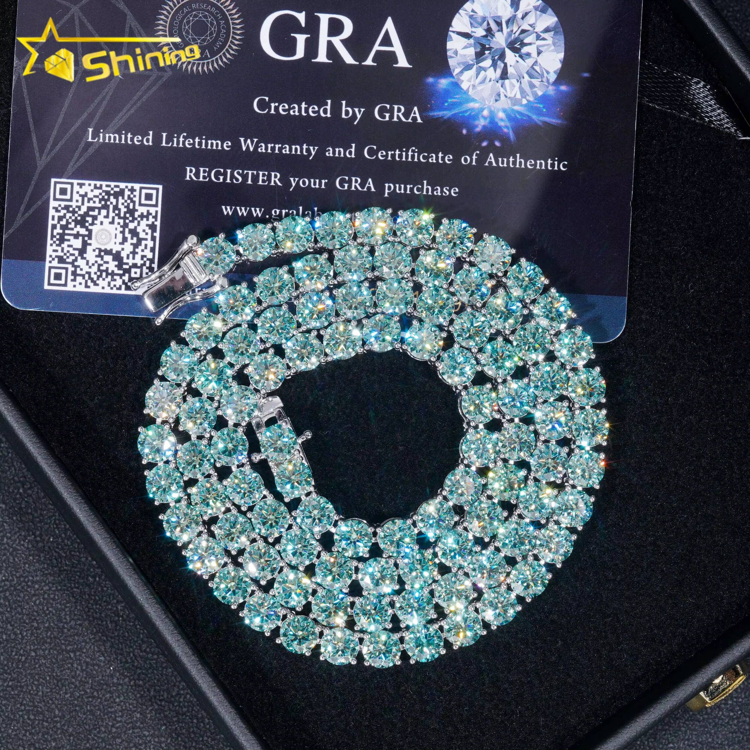 Pass Diamond Tester 925 Silver Gold Plated 3mm 4mm 5mm Iced Out VVS Blue-green Color Moissanie Tennis Chain Necklace