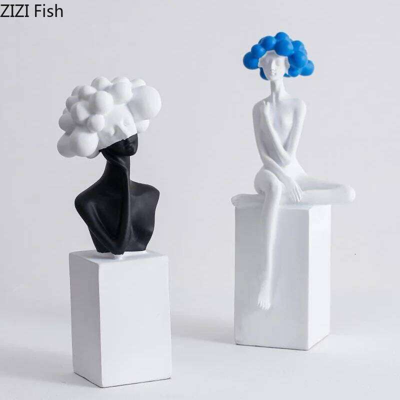 Black and White Art Resin Character Ornaments Girl Statue Figure Sculpture Home Accessories Decoration Crafts Y260202