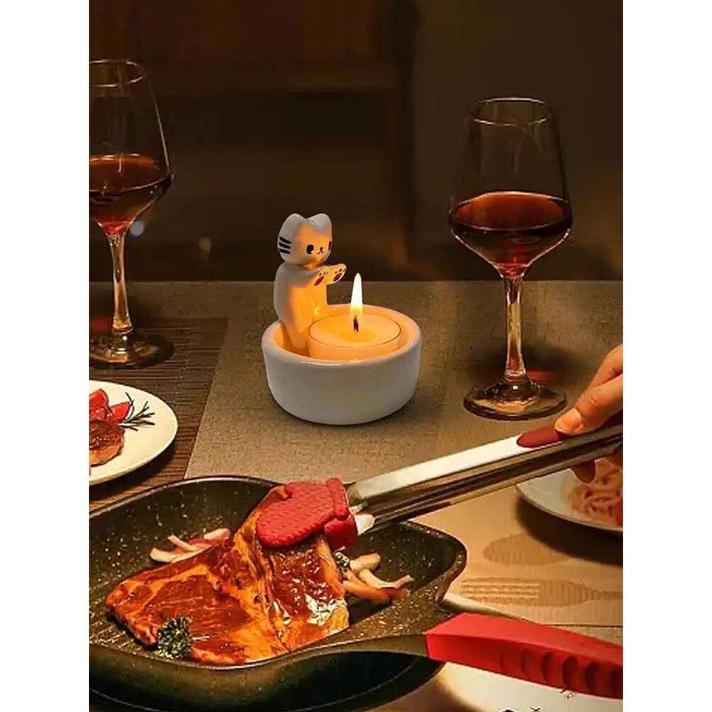 Animal Candle Holder Funny Wax Tealight Tray Cartoon Cat Centerpiece for Living Room Bedroom Desk Fireplace Y260131