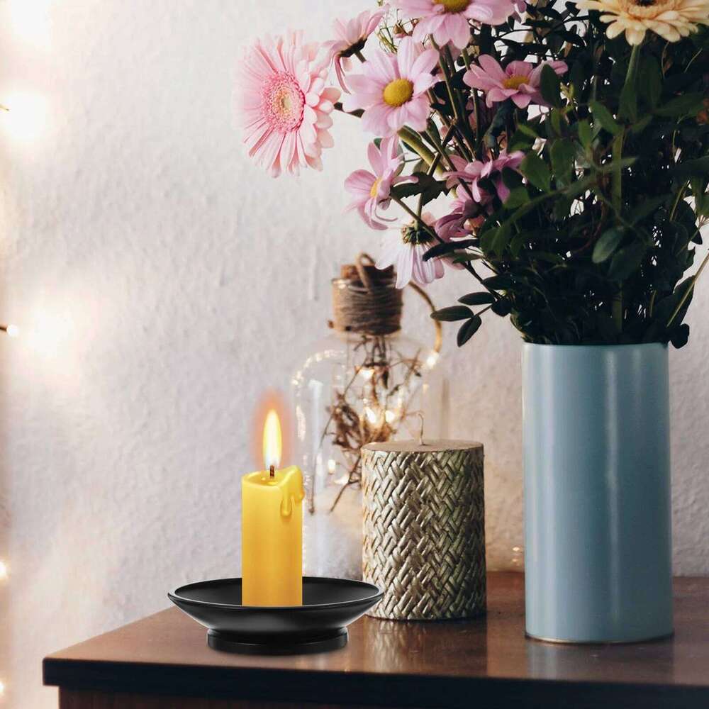 Vintage Holder Black: Retro Iron Pillar Candlestick Plate For Wax Led Aromatherapy Spa Wedding Party, Metal Y260131